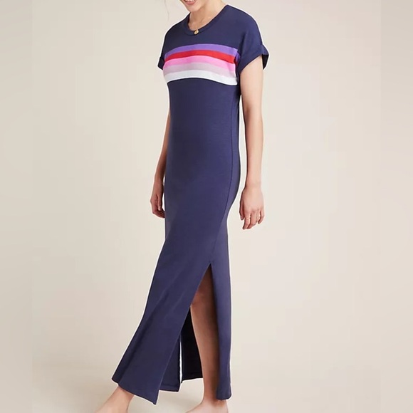 Sundry anthropologie boho Verona Maxi Tee Dress Blue Striped Knit Casual small - Picture 1 of 15